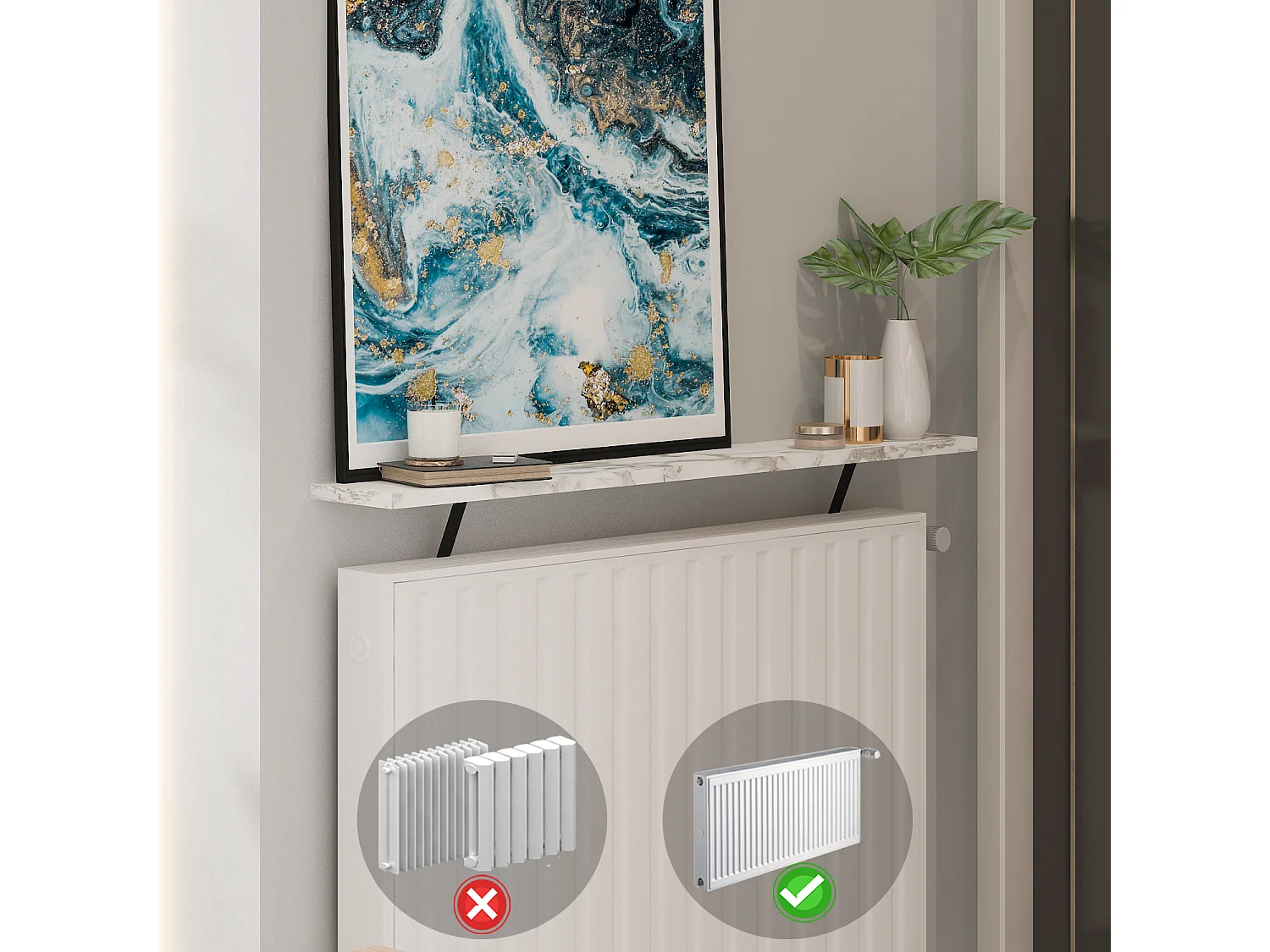Heizkörperregal Adin Weiß Marmoroptik 60cm ohne bohren 92659