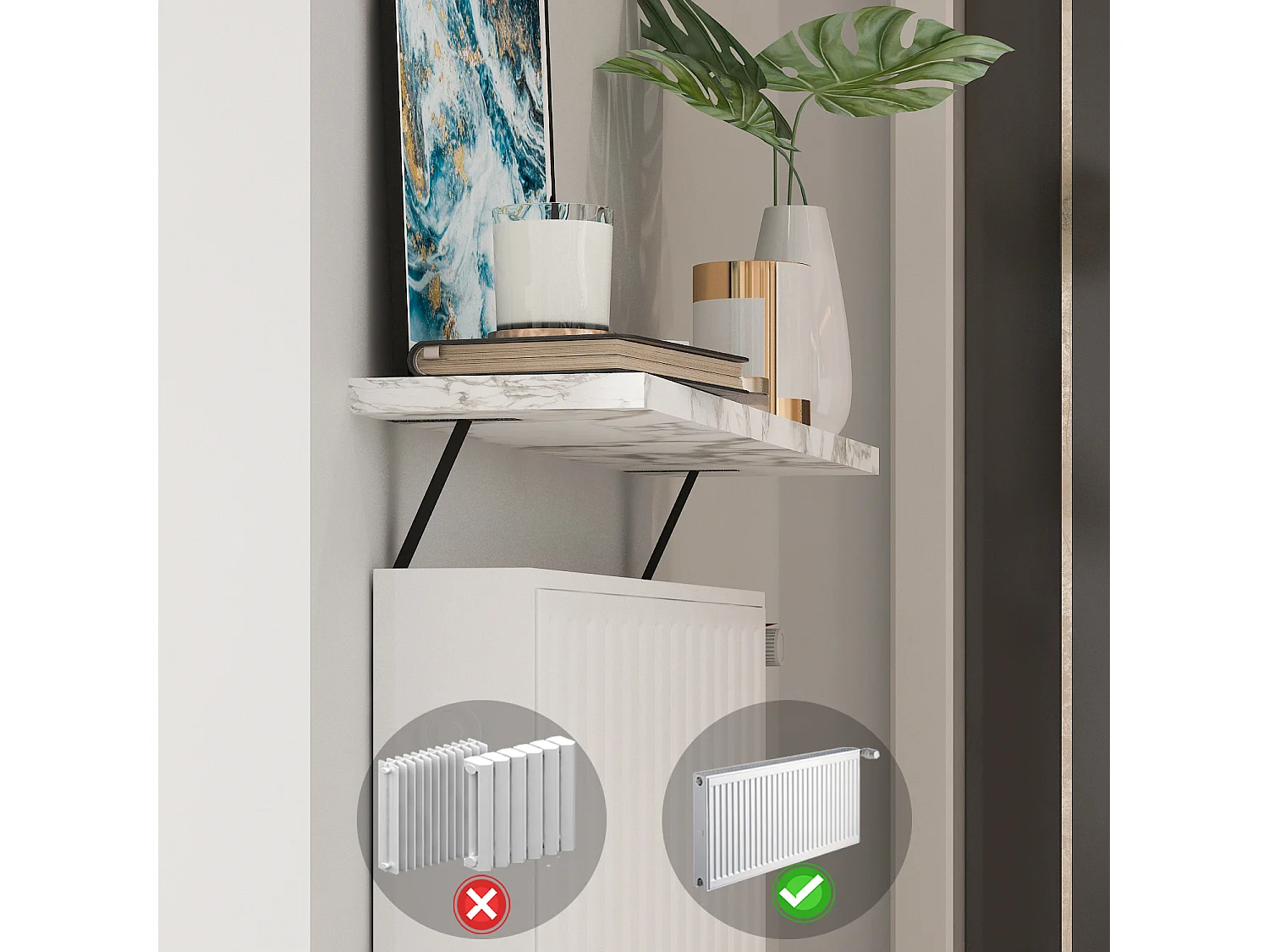 Heizkörperregal Adin Weiß Marmoroptik 60cm ohne bohren 92659
