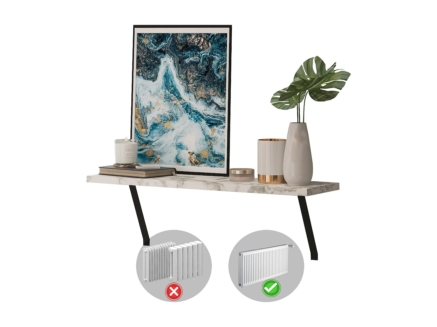 Heizkörperregal Adin Weiß Marmoroptik 60cm ohne bohren 92659