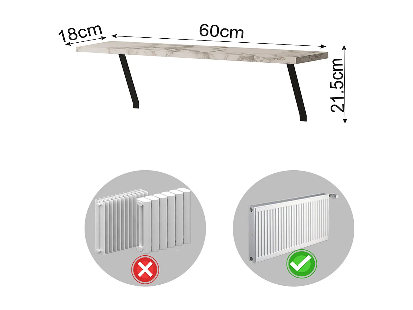 Heizkörperregal Adin Weiß Marmoroptik 60cm ohne bohren 92659