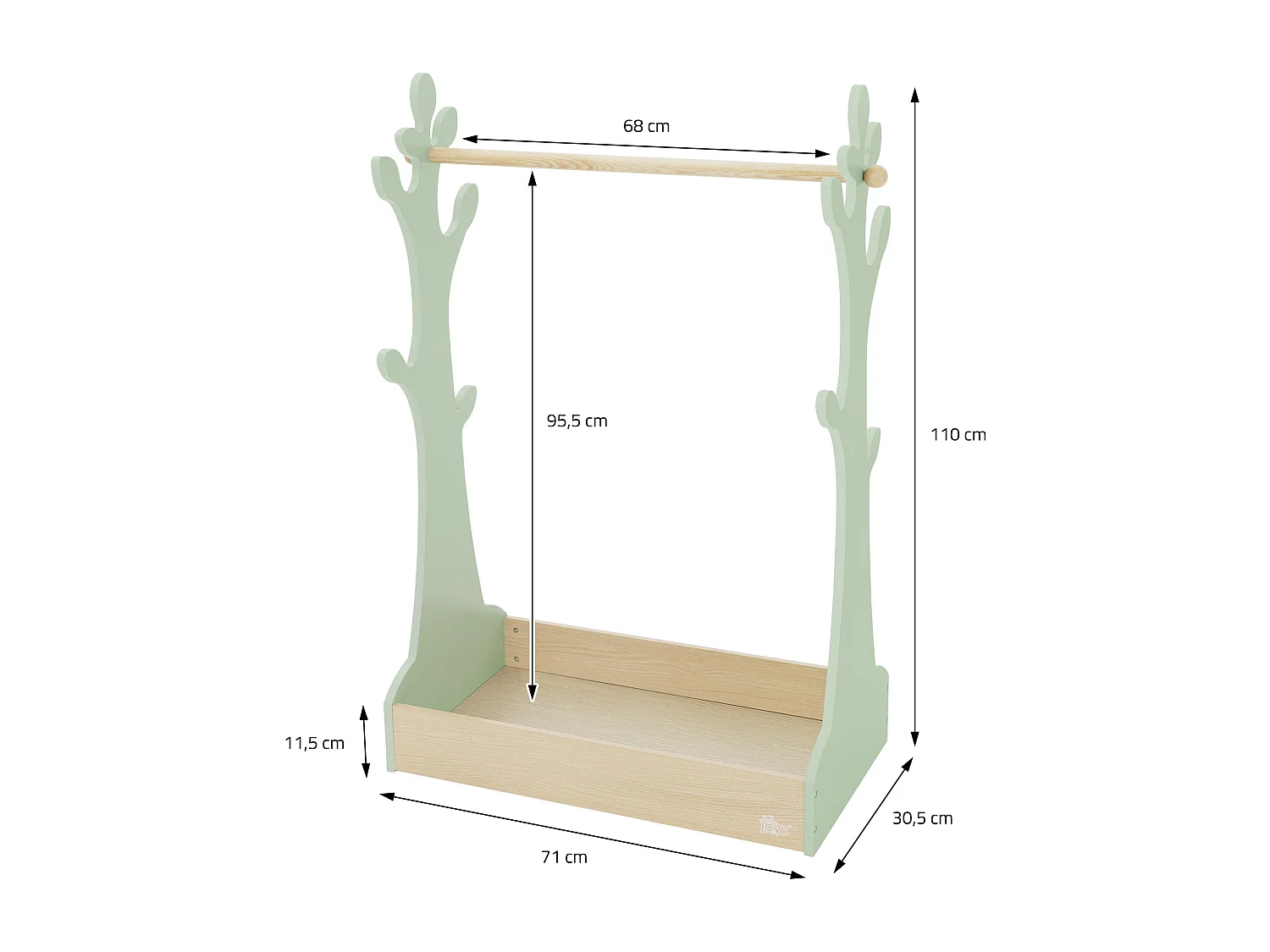 Perchero infantil de pie con balda barra de colgar madera árbol verde-naturaleza