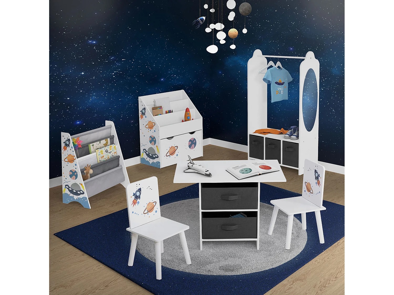 Joyz Portemanteau pour enfants avec étagère tringle 3 compartiments et miroir