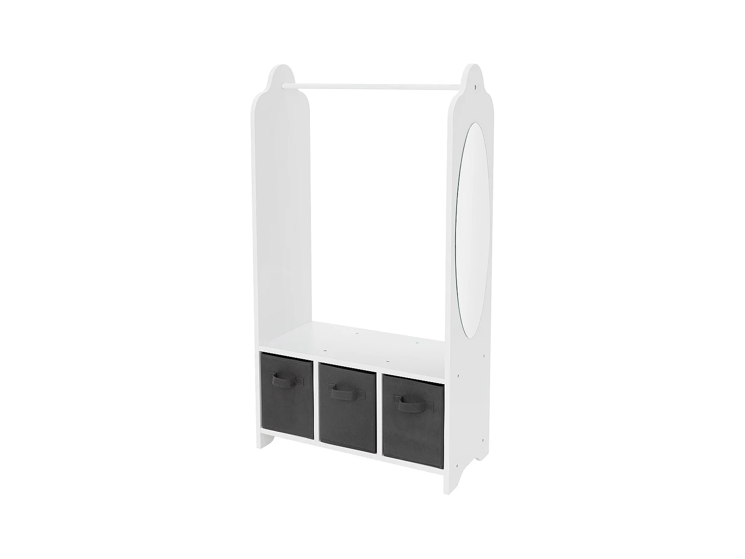 Perchero infantil de pie mueble blanco ropero con 3 compartimentos y espejo