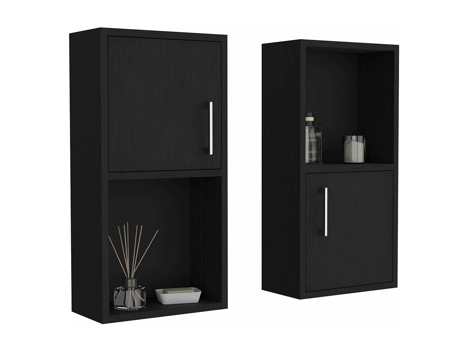 Set de Muebles auxiliares de baño en melamina con 4 estantes y 2 puertas , negro , 60.1 cm X 30 cm X 16 cm