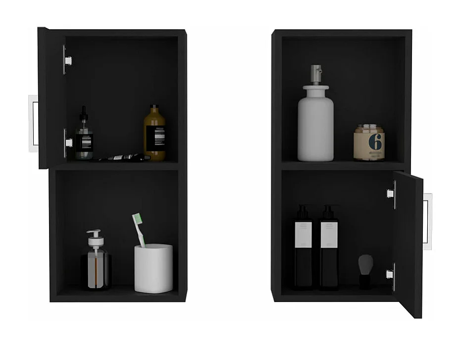 Set de Muebles auxiliares de baño en melamina con 4 estantes y 2 puertas , negro , 60.1 cm X 30 cm X 16 cm