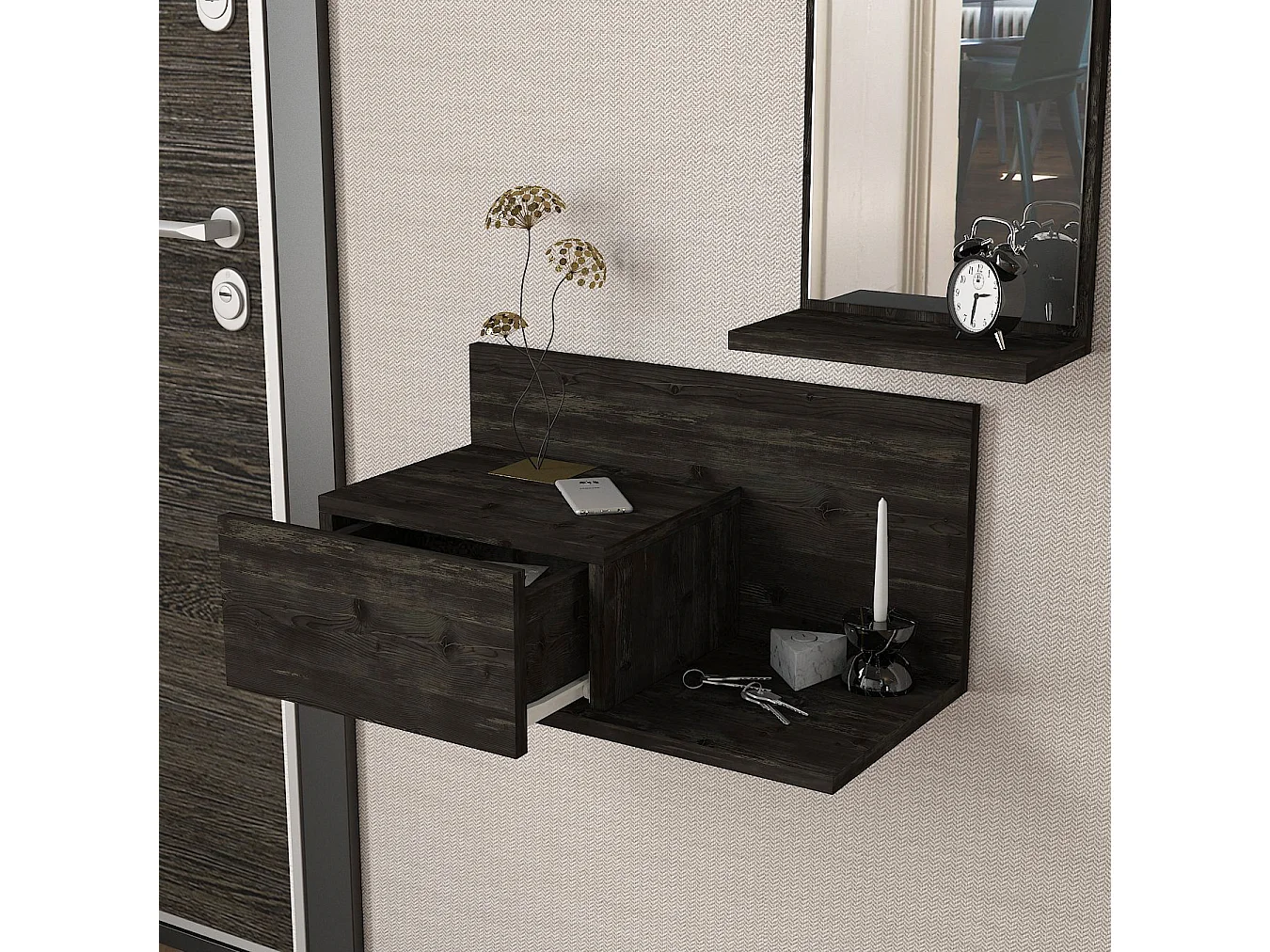 Konsolentisch mit Spiegel Drax Hängend Rebab Dunkelgrau