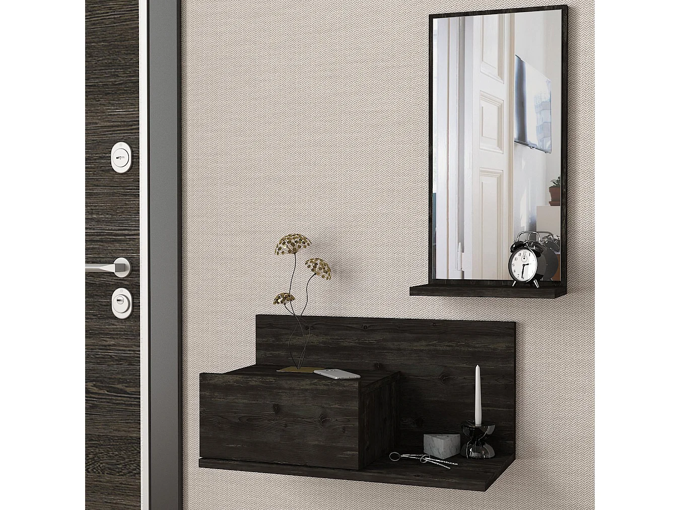 Konsolentisch mit Spiegel Drax Hängend Rebab Dunkelgrau