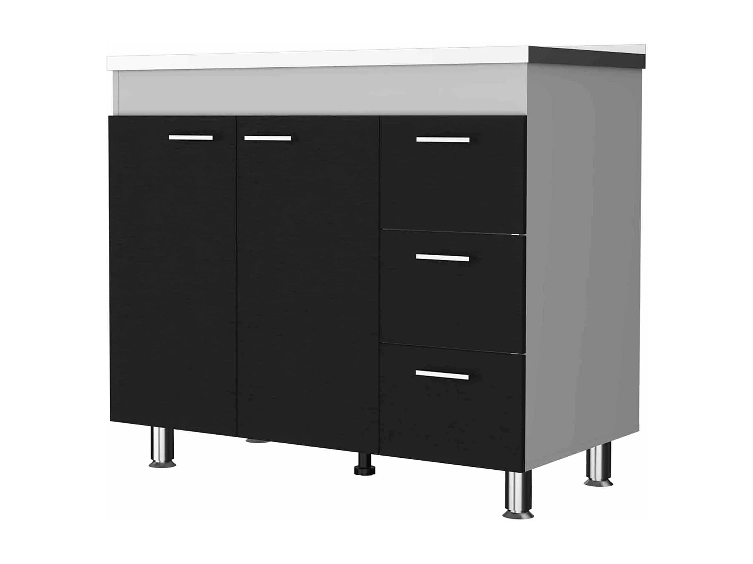 Base Ferreti in melaminico con 3 cassetti, 2 ante e piano di lavoro in acciaio inox, multicolore, 90 cm X 100 cm X 52.5 cm