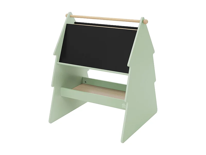Lavagna bifacciale per bambini in legno verde con design ad abete portaoggetti