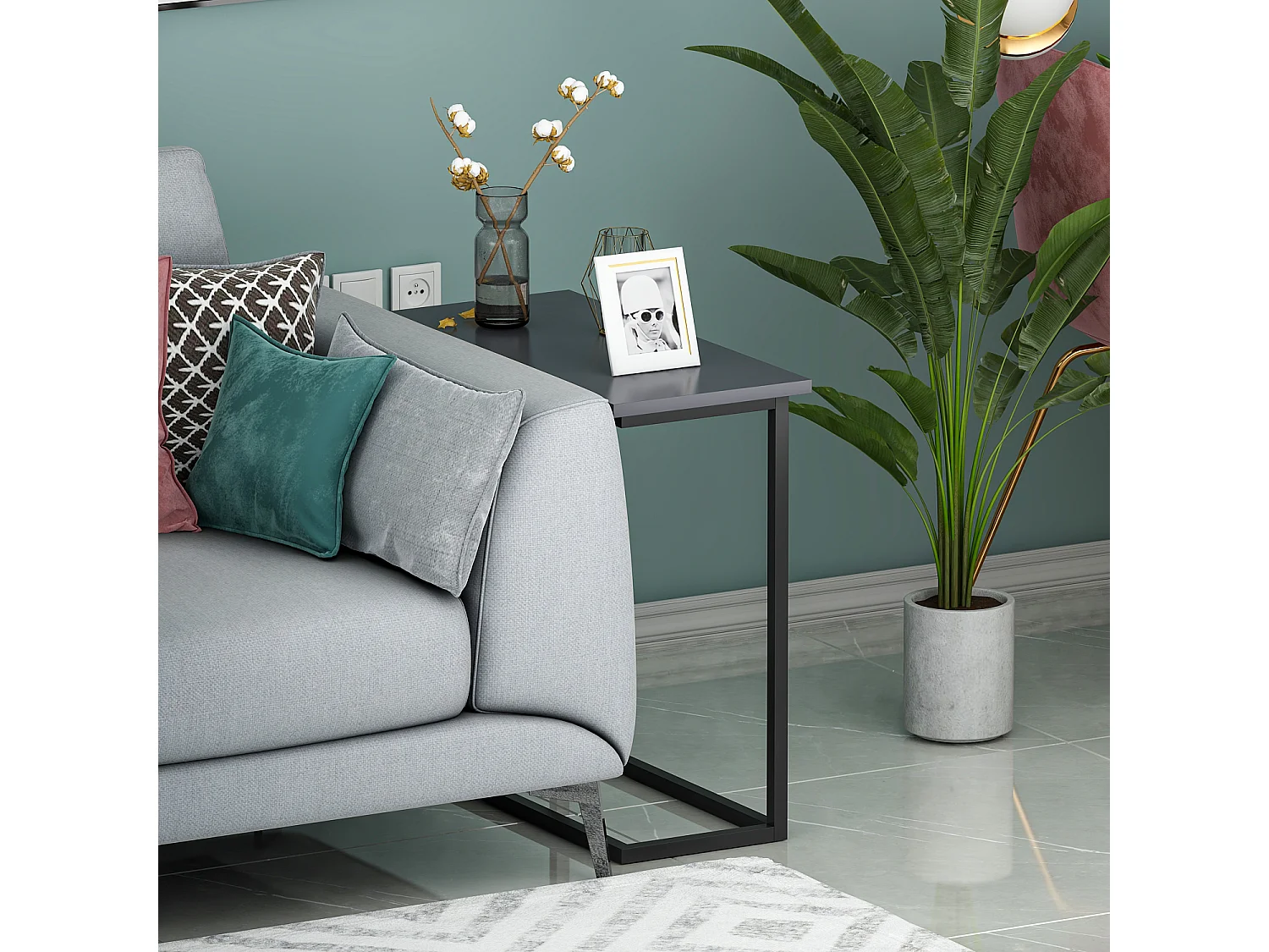 Beistelltisch Narin Anthrazit Schwarz mit Metallfüße 9284