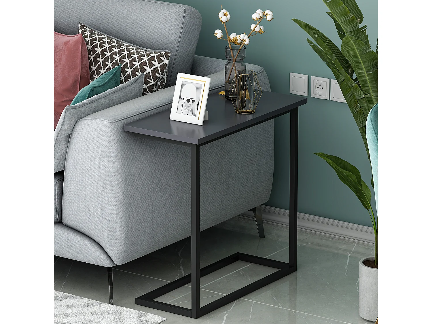 Beistelltisch Narin Anthrazit Schwarz mit Metallfüße 9284