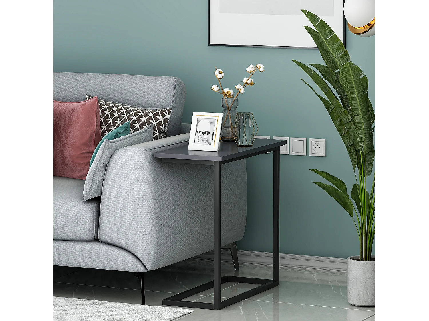 Beistelltisch Narin Anthrazit Schwarz mit Metallfüße 9284