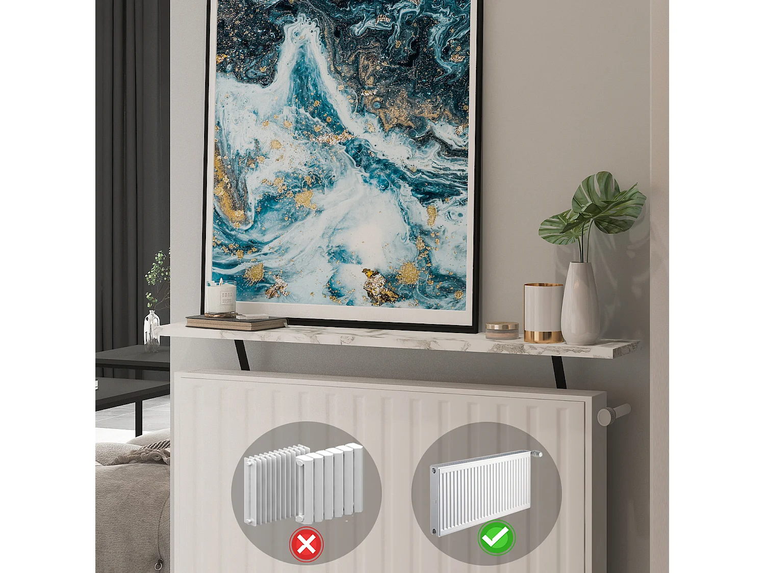 Heizkörperregal Adin Weiß Marmoroptik 110cm ohne bohren 92666
