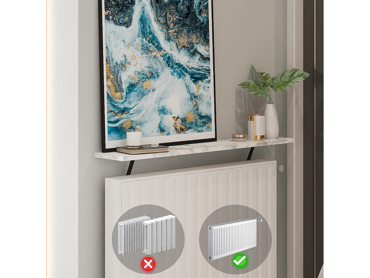 Heizkörperregal Adin Weiß Marmoroptik 110cm ohne bohren 92666