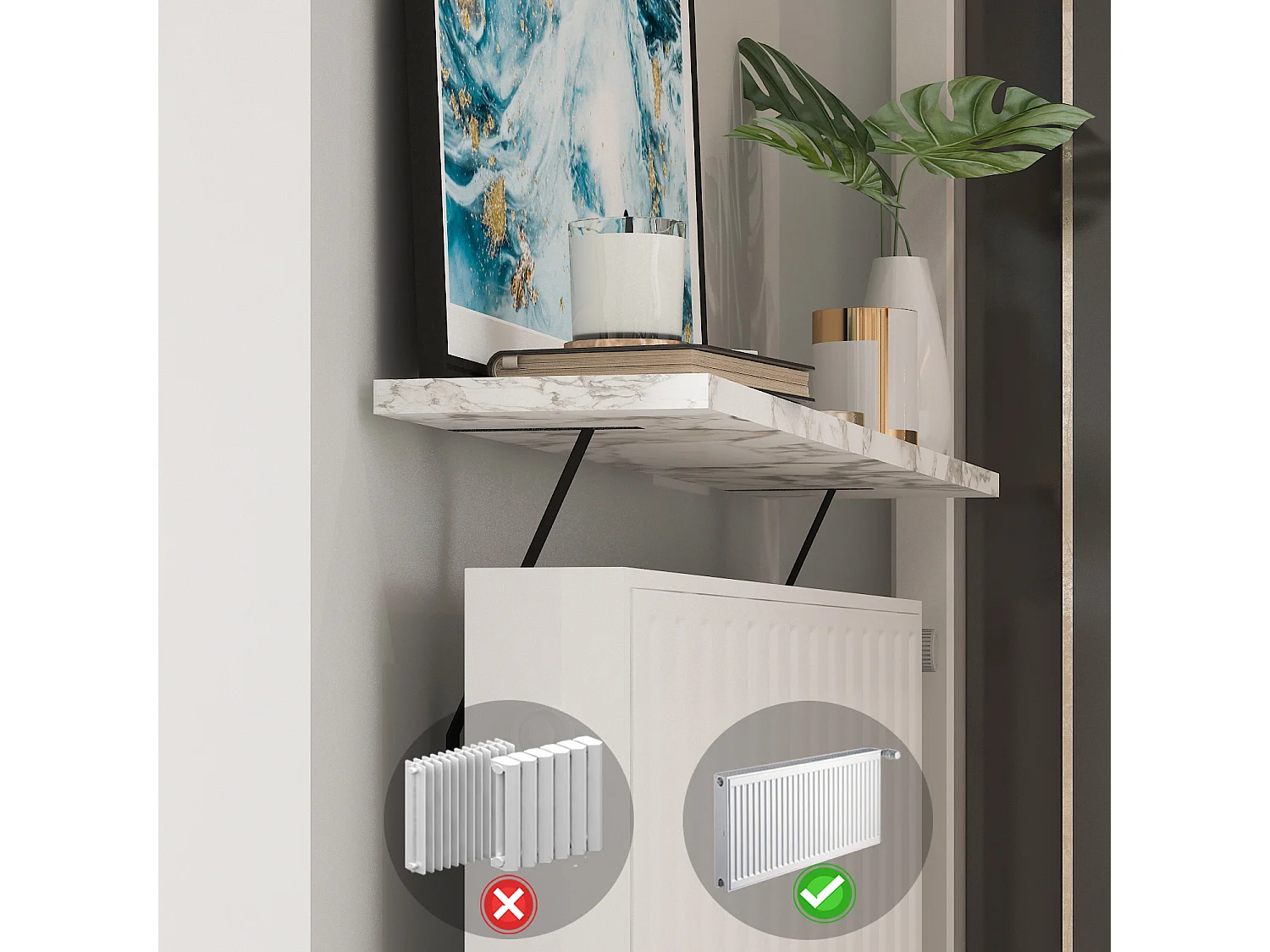 Heizkörperregal Adin Weiß Marmoroptik 110cm ohne bohren 92666