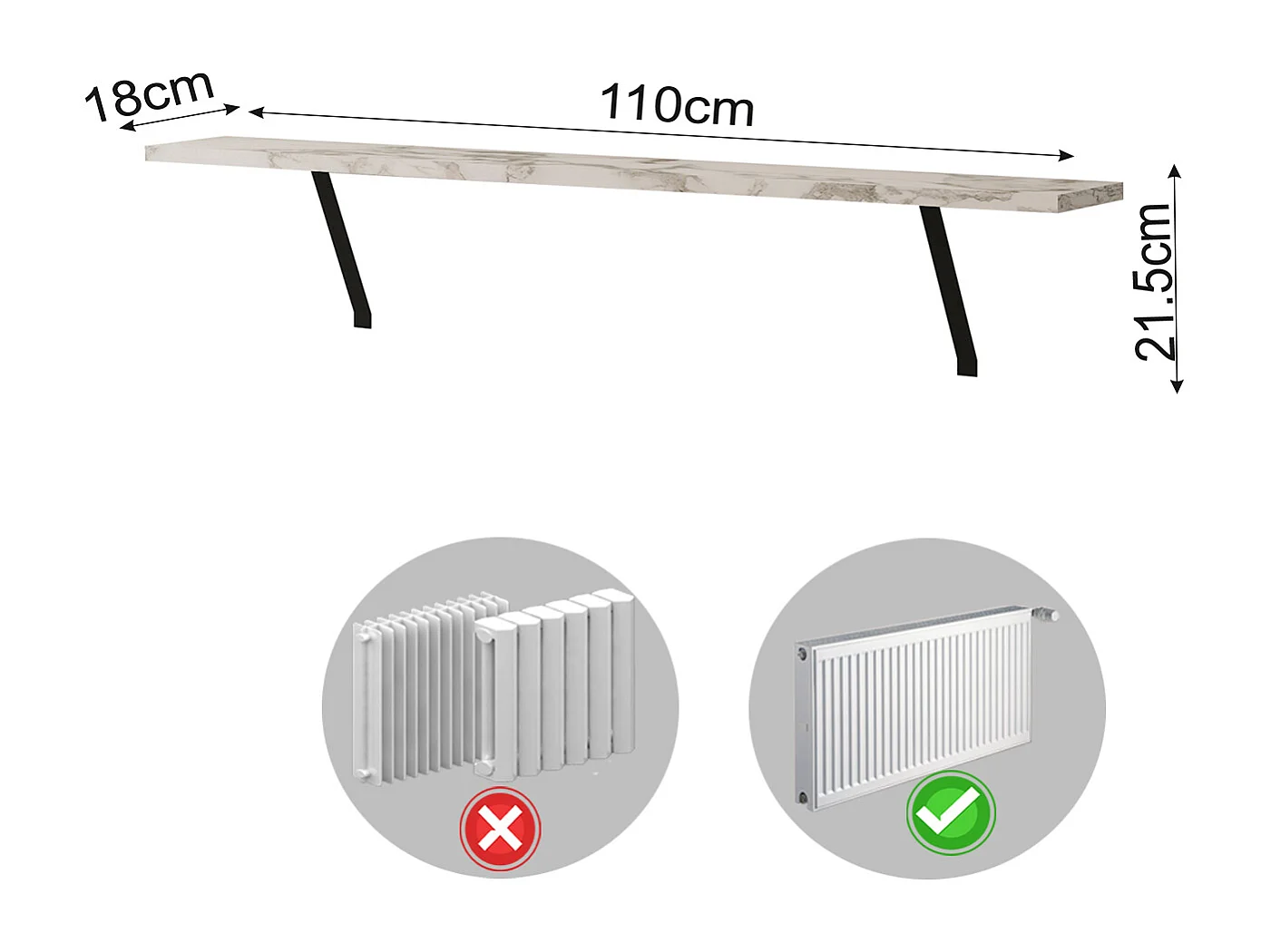 Heizkörperregal Adin Weiß Marmoroptik 110cm ohne bohren 92666
