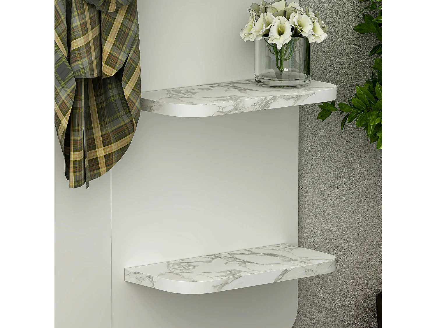 Garderobe Buket Weiß Marmor Optik mit Spiegel 9246