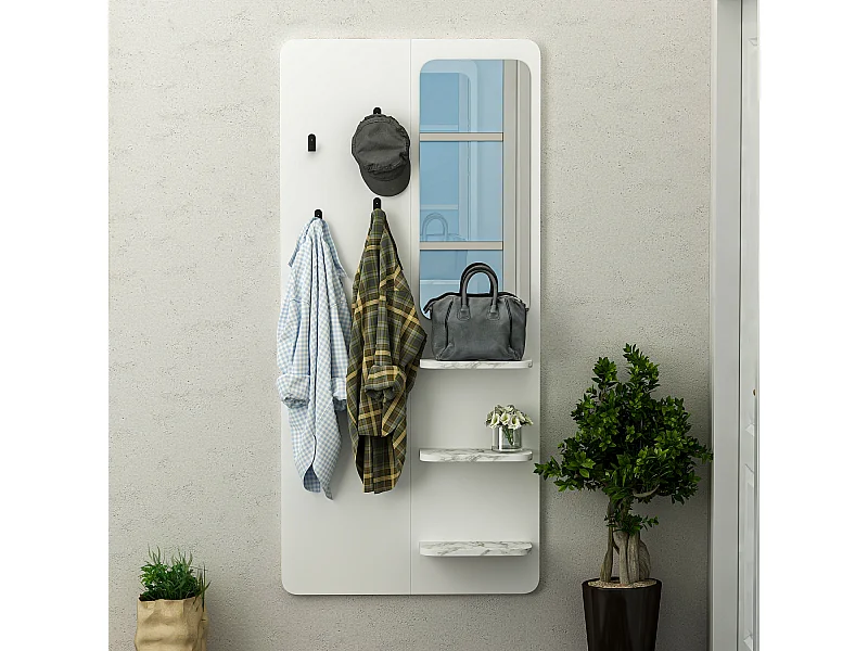 Garderobe Buket Weiß Marmor Optik mit Spiegel 9246