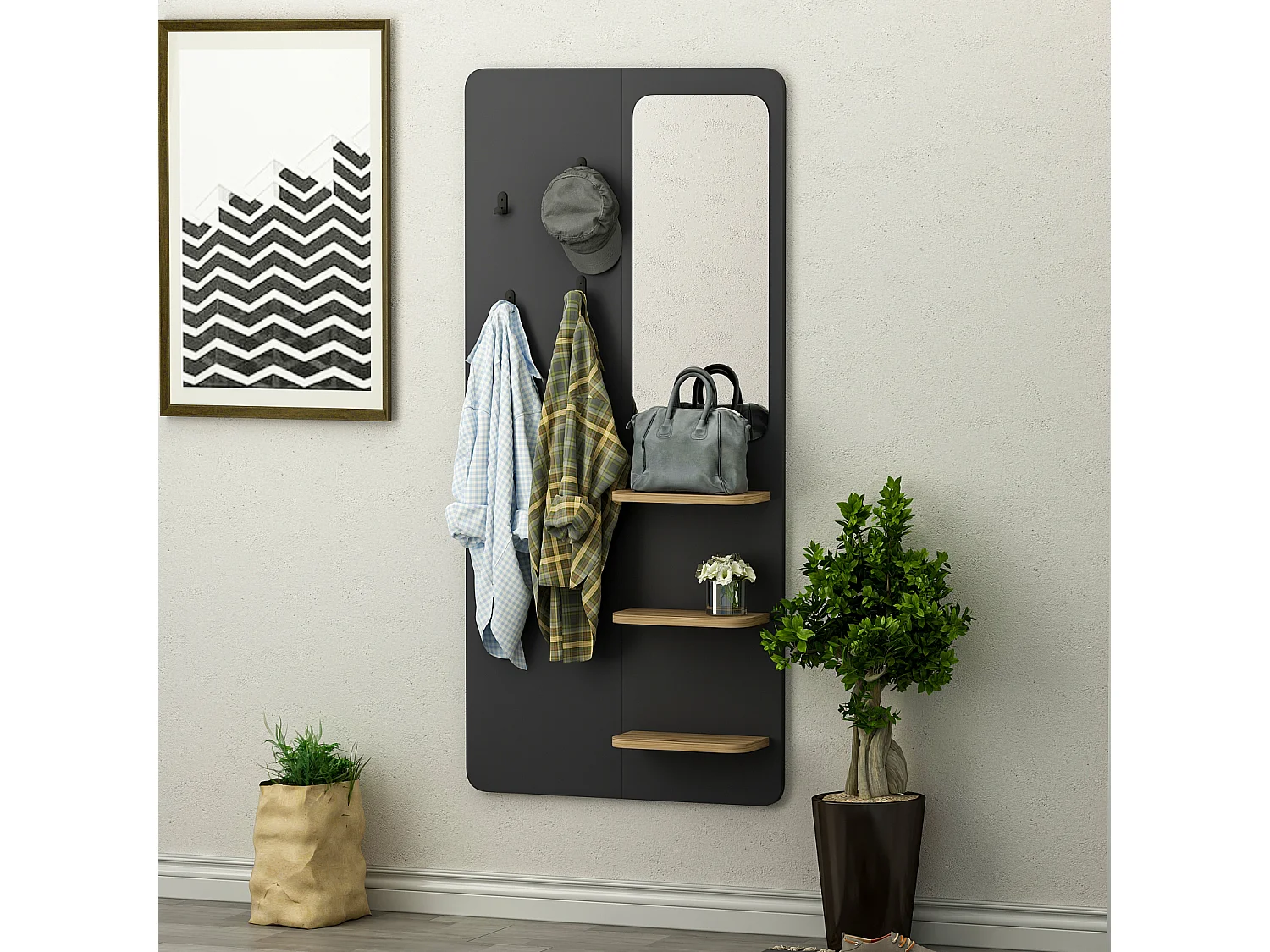 Garderobe Buket Anthrazit mit Spiegel 9253