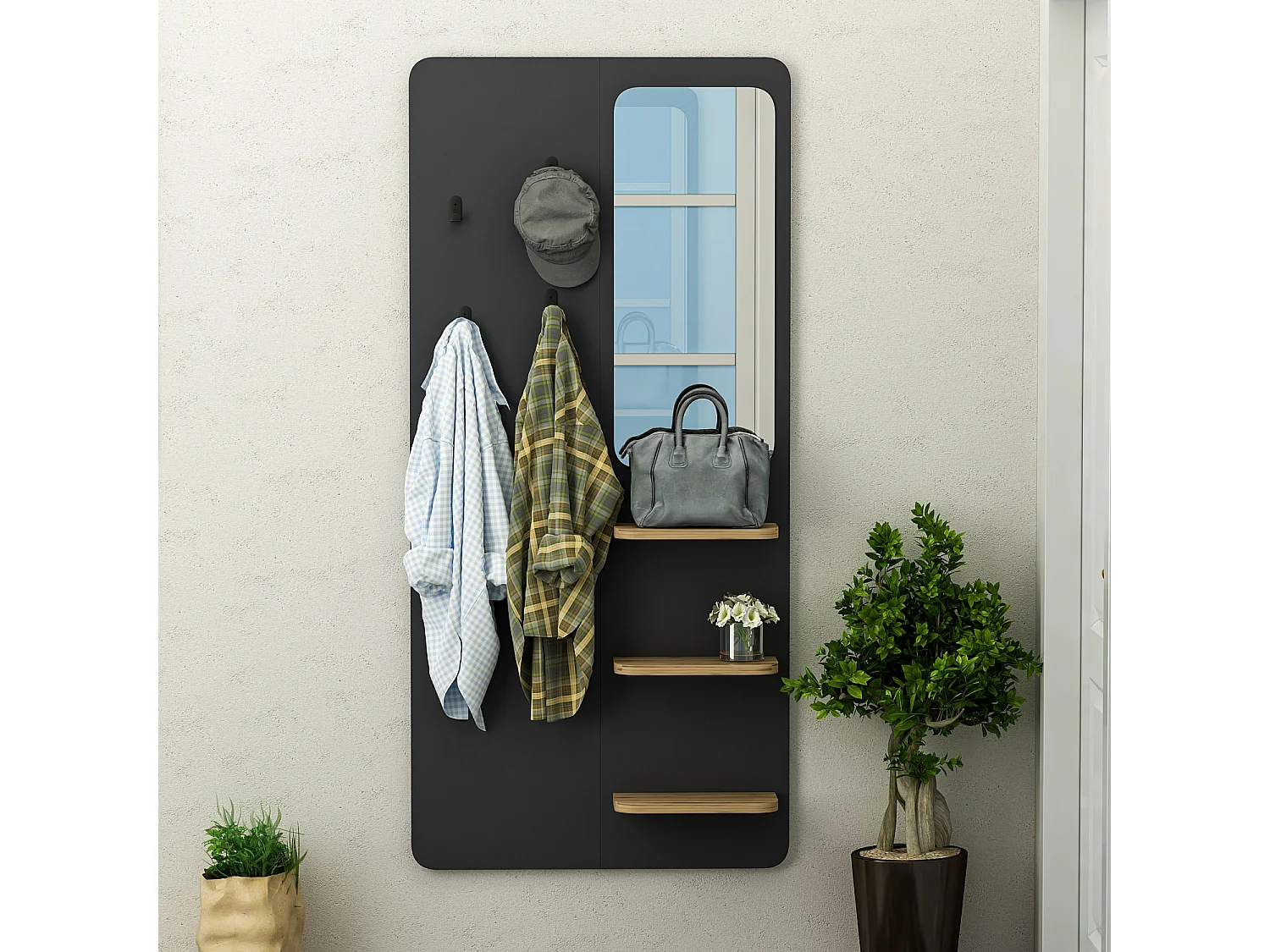 Garderobe Buket Anthrazit mit Spiegel 9253