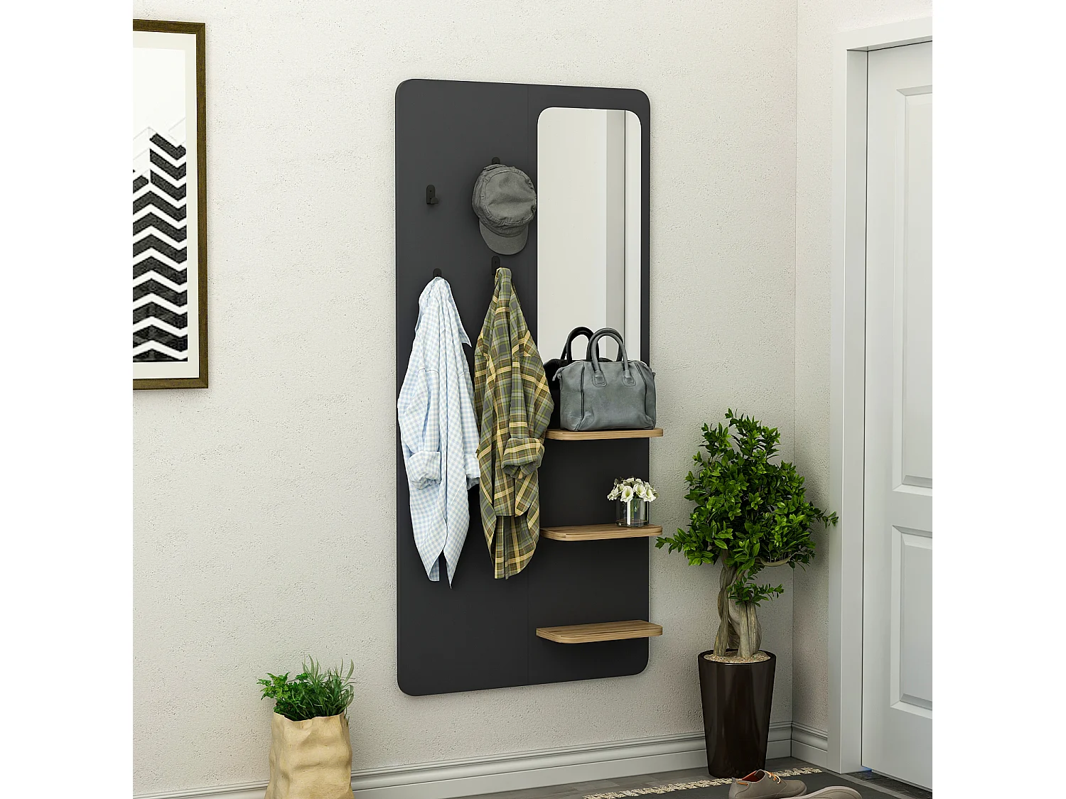 Garderobe Buket Anthrazit mit Spiegel 9253