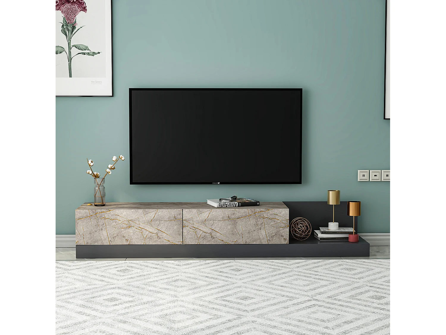 TV Lowboard Majör Anthrazit Beige (teil Marmor Optik) 9024