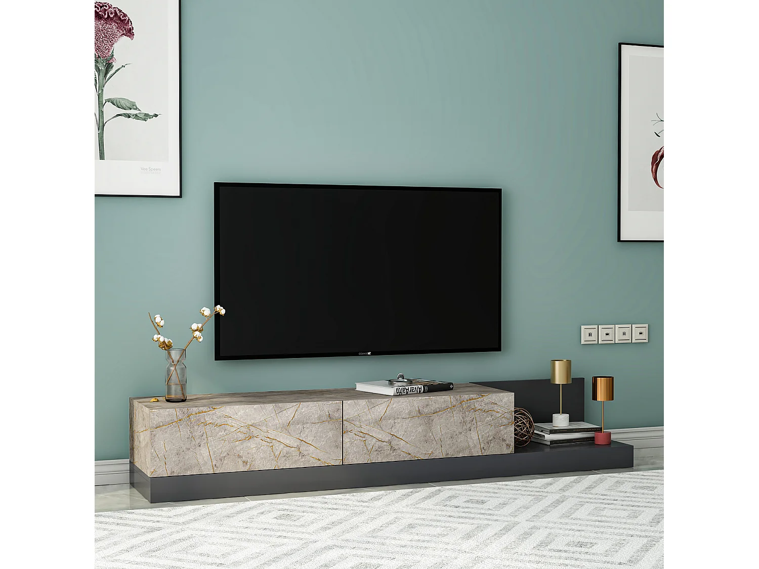 TV Lowboard Majör Anthrazit Beige (teil Marmor Optik) 9024