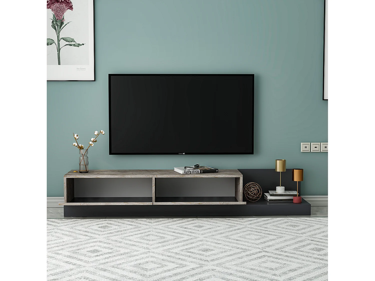 TV Lowboard Majör Anthrazit Beige (teil Marmor Optik) 9024