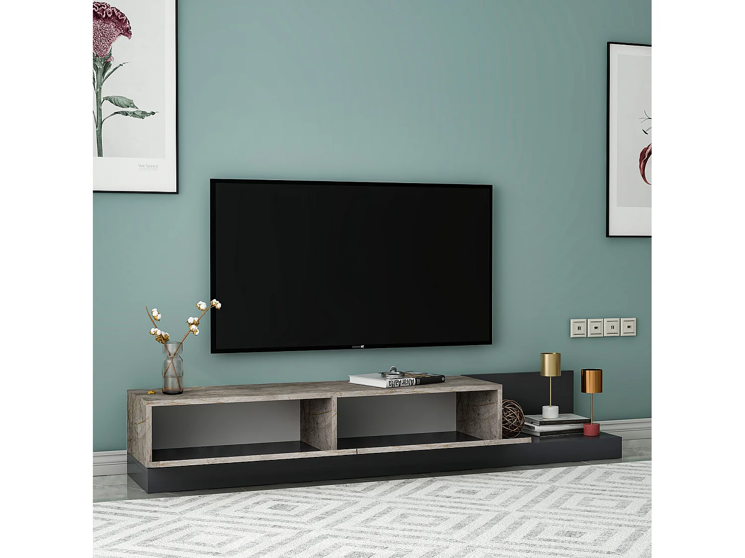 TV Lowboard Majör Anthrazit Beige (teil Marmor Optik) 9024