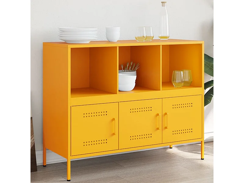 Dressoir 100,5x39x79 cm staal mosterdgeel