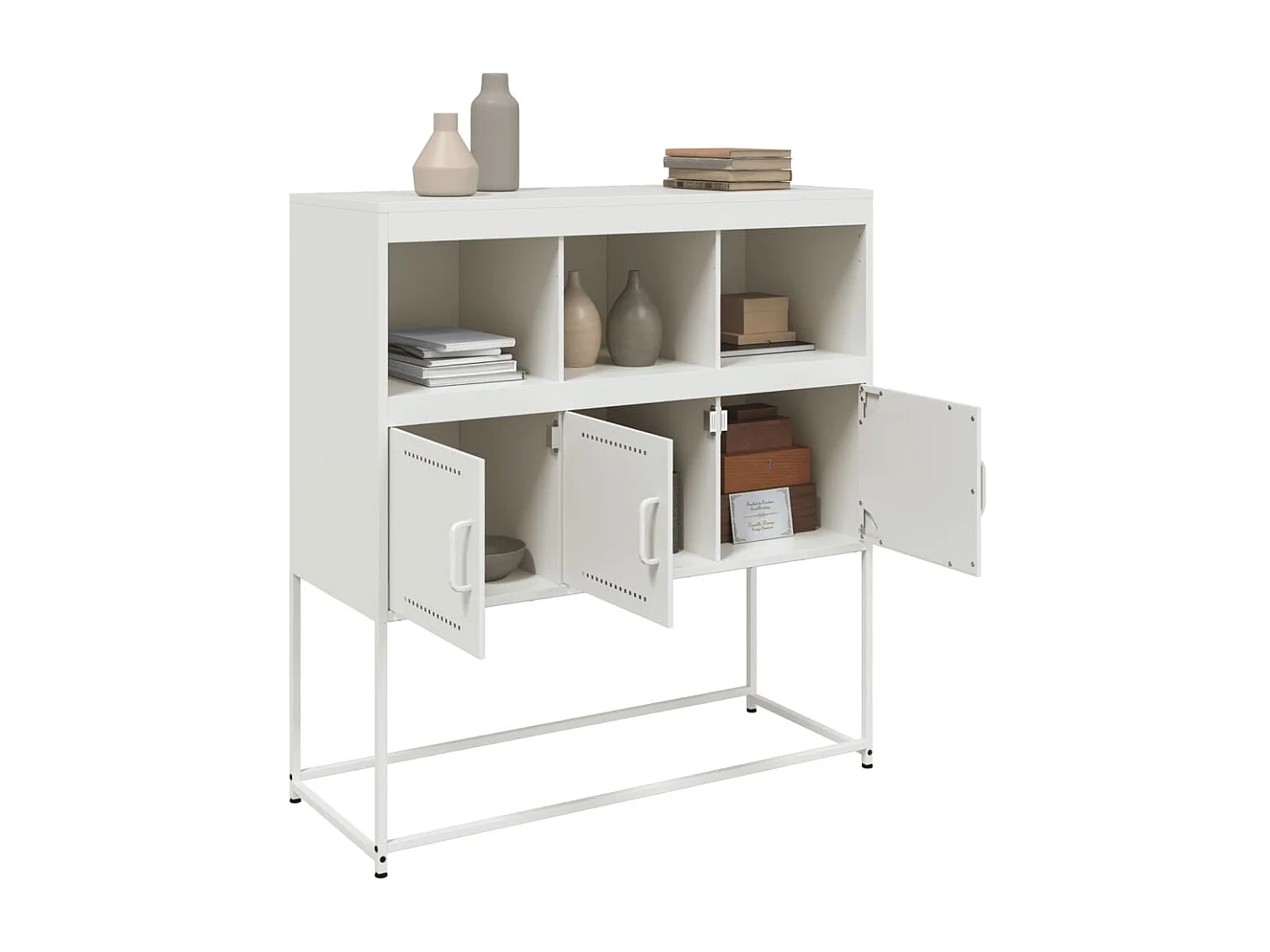 Buffet blanco de acero laminado en frío con 3 puertas y LED, 100,5x39x107 cm