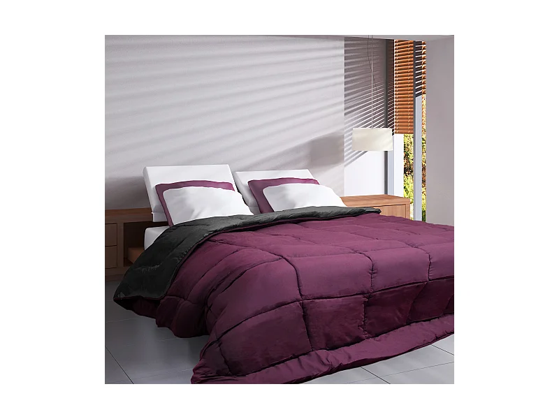 Couette hiver 260x240 cm COCOON BICOLORE Prune/Gris garnissage fibre polyester 400 g/m2