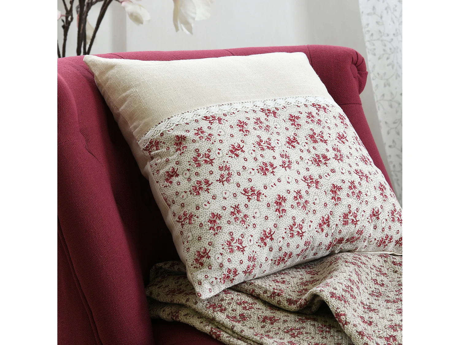 Coussin carré fleurs en coton