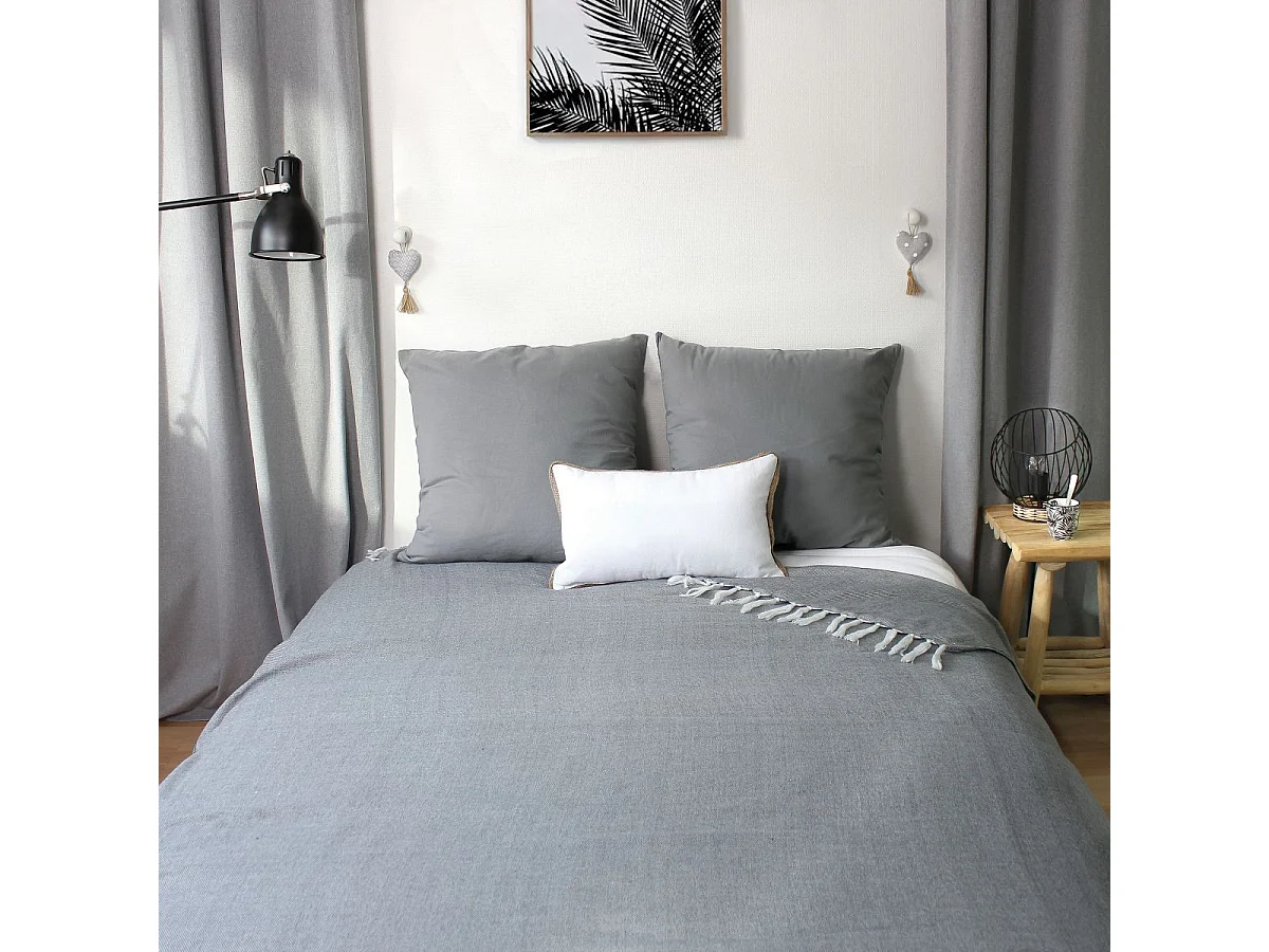 Plaid Uni à Franges XL "Dobby" 180x220cm Gris Foncé