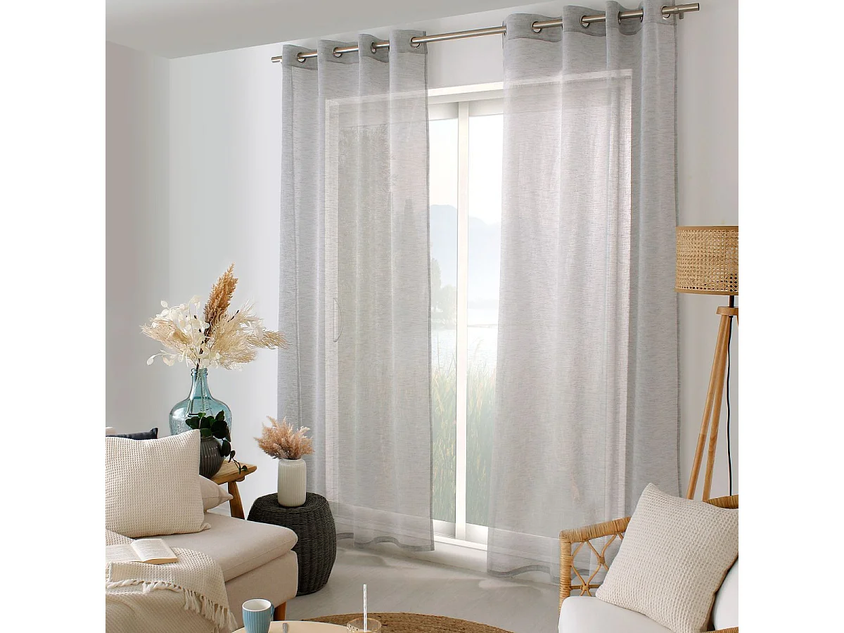 Rideau Voilage Effet Lin "Maya" 140x240cm Galet