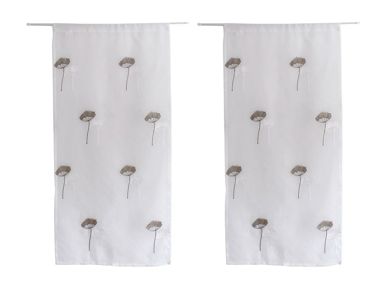 Paire de Voilages Brodés "Cosmos" 60x160cm Gris & Blanc