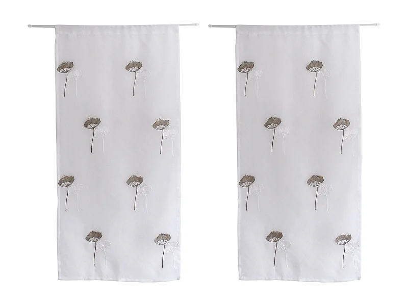 Paire de Voilages Brodés "Cosmos" 60x160cm Gris & Blanc