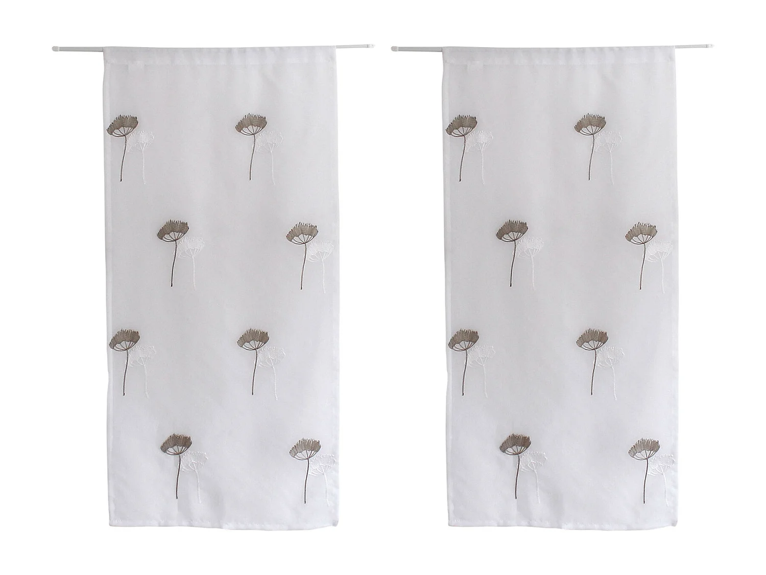 Paire de Voilages Brodés "Cosmos" 60x90cm Gris & Blanc