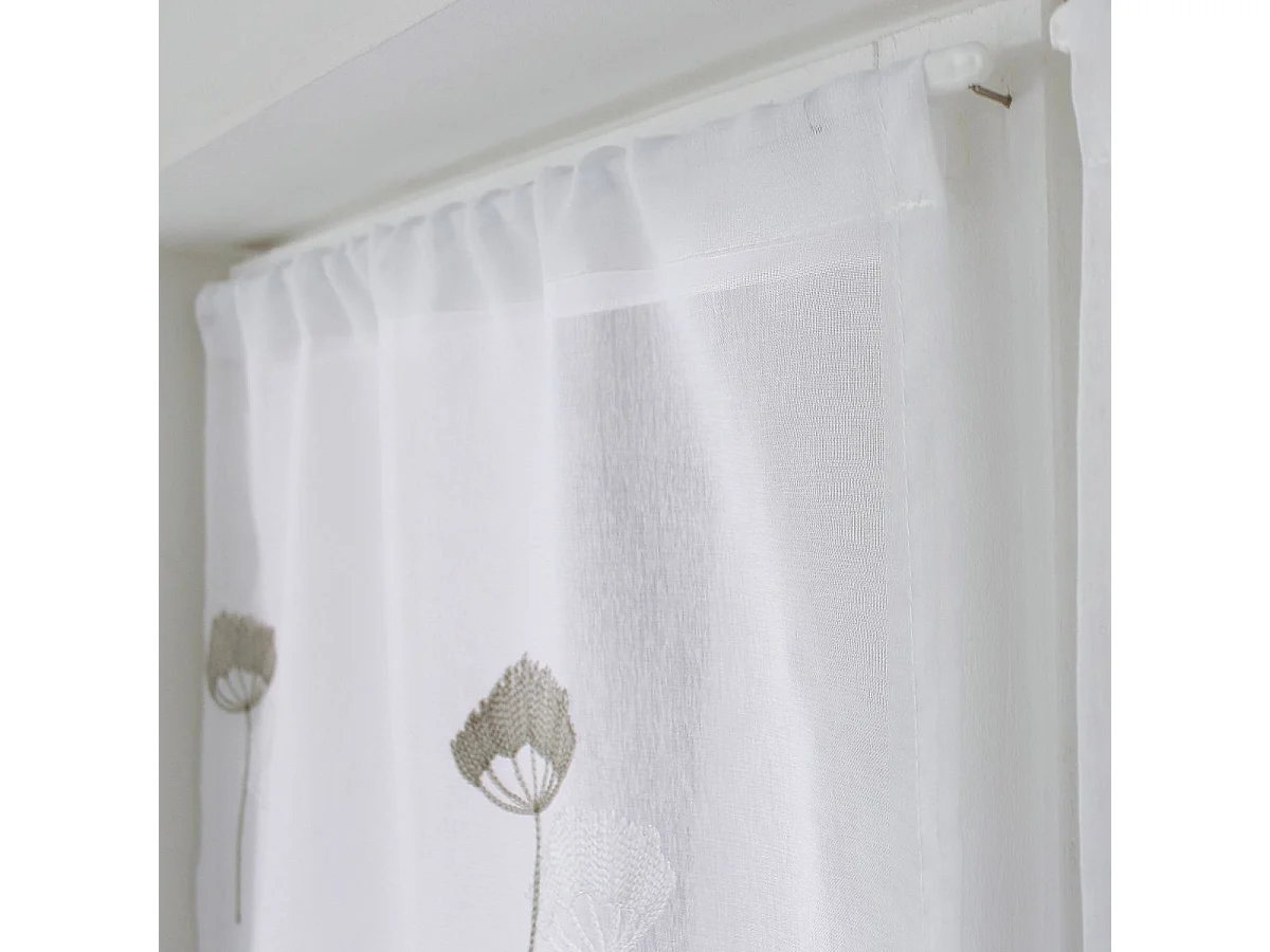 Paire de Voilages Brodés "Cosmos" 60x120cm Gris & Blanc