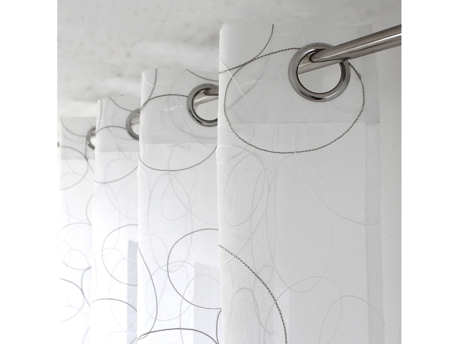 Rideau Voilage Brodé "Galet" 140x240cm Gris & Blanc