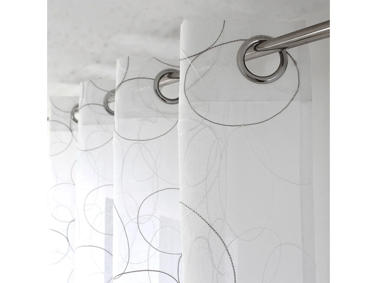 Rideau Voilage Brodé "Galet" 140x240cm Gris & Blanc