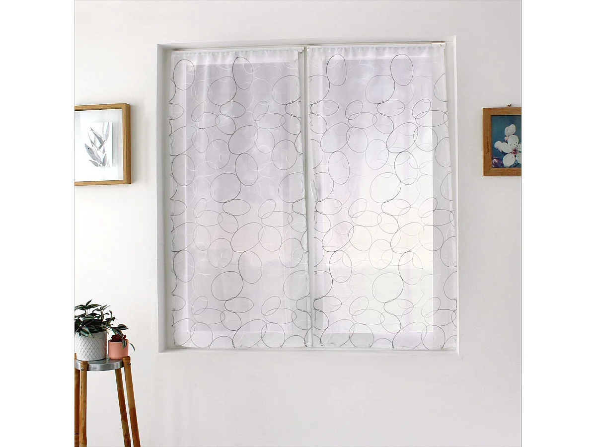 Paire de Voilages Bordés "Galet" 60x90cm Gris & Blanc