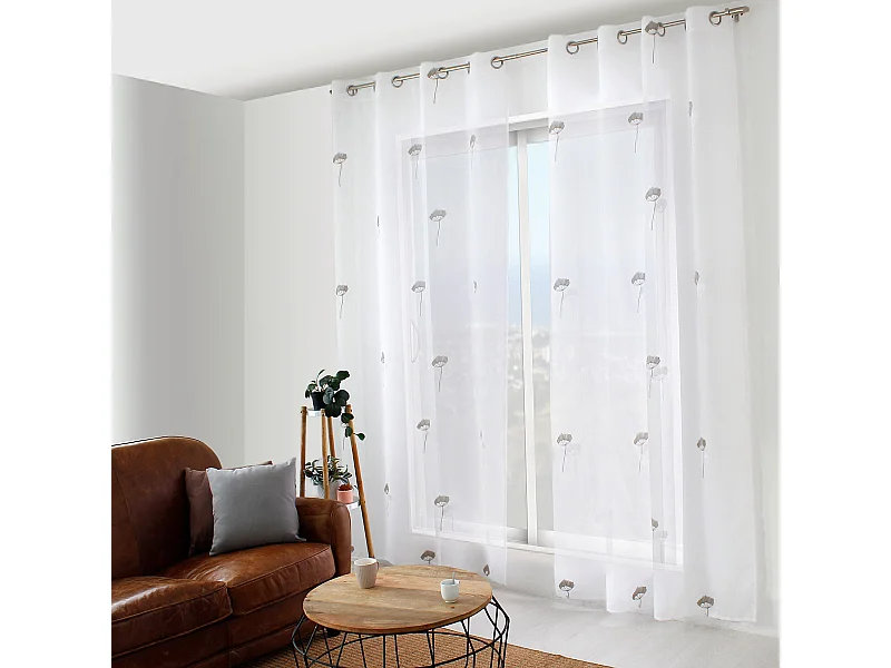 Rideau Voilage Brodé "Cosmos" 140x240cm Gris & Blanc