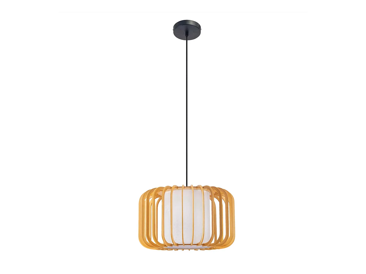 Lampe à suspension Viva en noir et bois clair pour ampoule E27