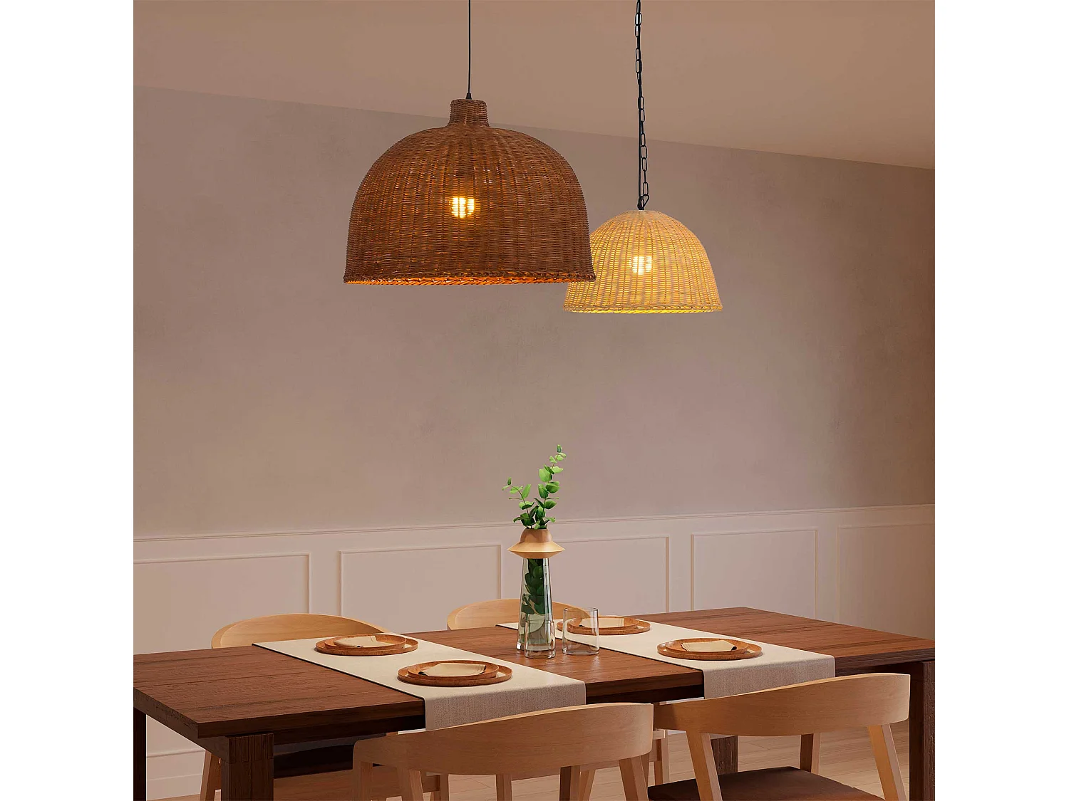 Sospensioni IP20 CORTIC E27 15 Nero Rattan naturale