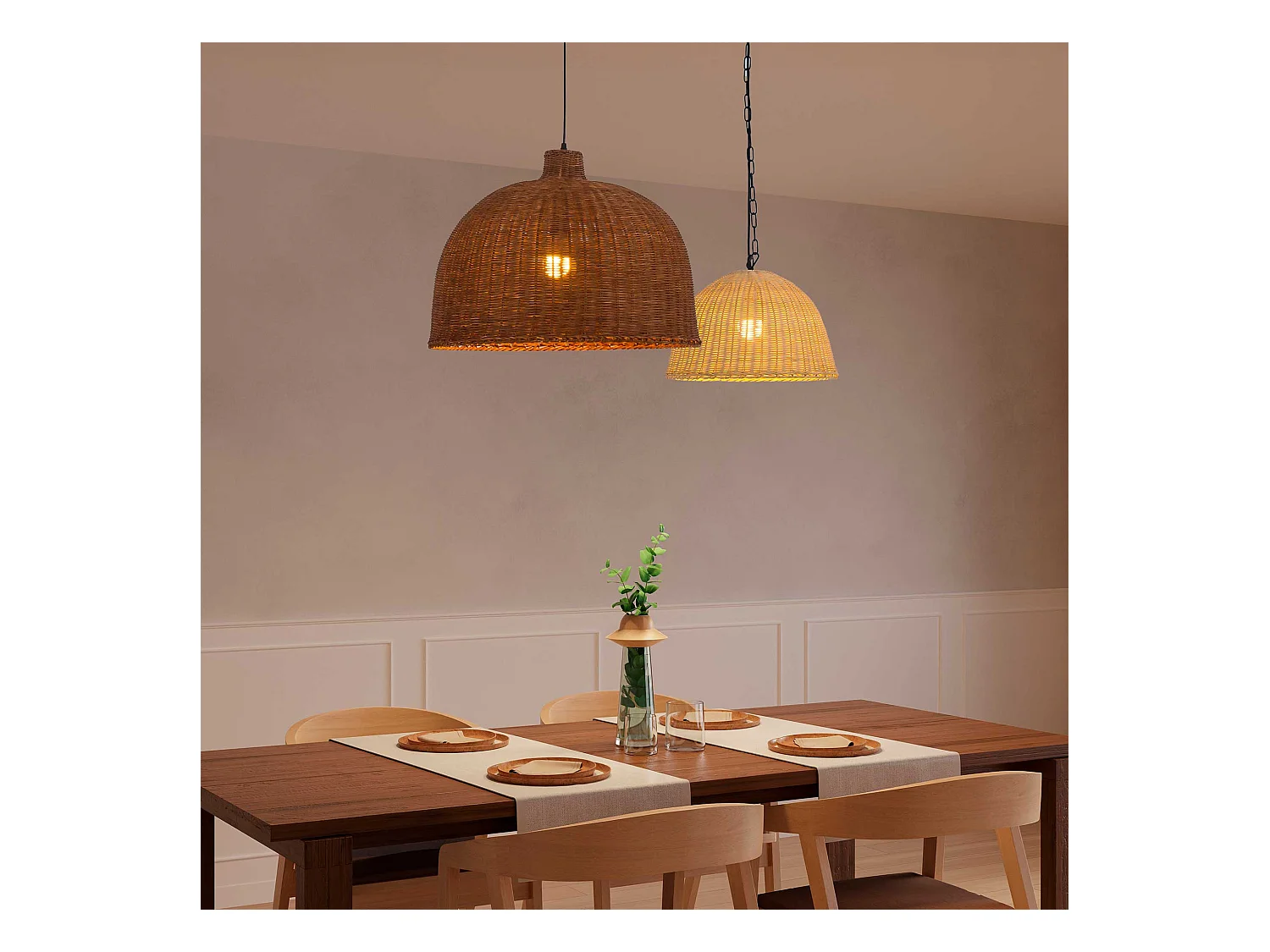 Suspension Cortic en rotin naturel/noir pour ampoule E27