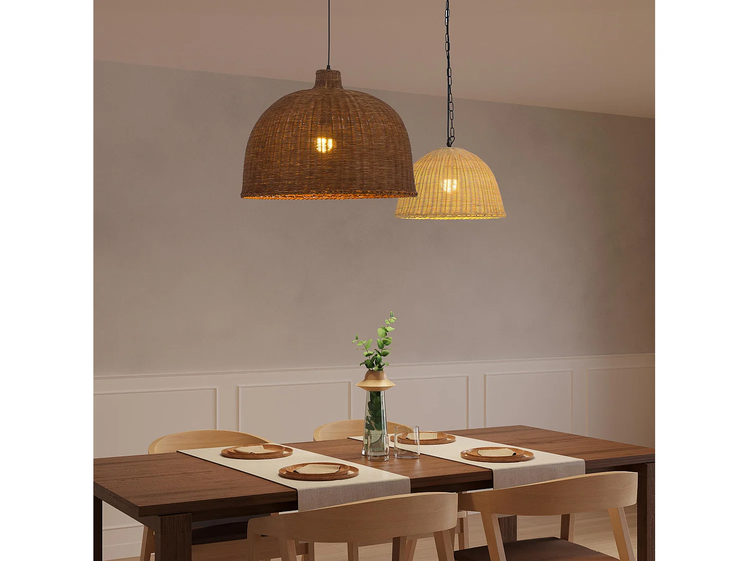 Suspension en rotin naturel Cortic pour ampoule E27