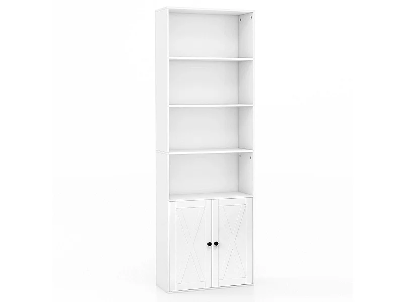 Bibliothèque Étagère 180 cm, Colonne de Rangement 6 Étagères, Armoire d'Affichage à 2 Portes avec Étagère Réglable, pour Salon, Bureau, Chambre, 60 x 24 x 180 cm, Blanc