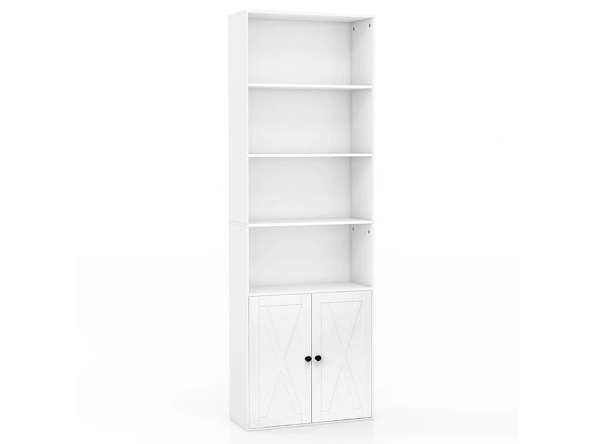 Bibliothèque Étagère 180 cm, Colonne de Rangement 6 Étagères, Armoire d'Affichage à 2 Portes avec Étagère Réglable, pour Salon, Bureau, Chambre, 60 x 24 x 180 cm, Blanc