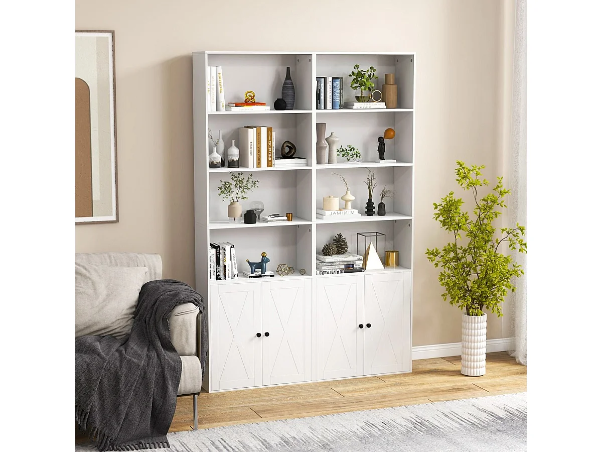 Bibliothèque Étagère 180 cm, Colonne de Rangement 6 Étagères, Armoire d'Affichage à 2 Portes avec Étagère Réglable, pour Salon, Bureau, Chambre, 60 x 24 x 180 cm, Blanc